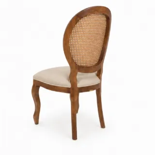 Cadeira Medalhão com Rattan em Madeira Imbuia — Linho Areia