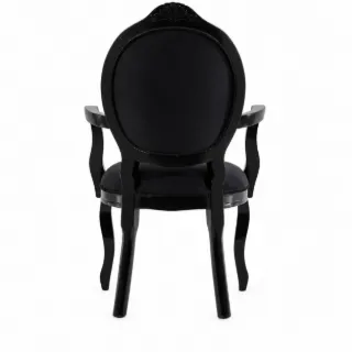 Cadeira Medalhão · Madeira Maciça All Black com Suede Preto Entalhada com Braços
