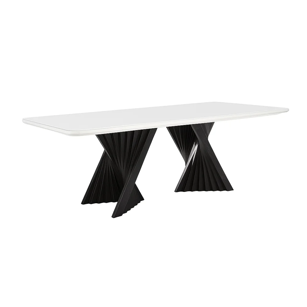 Mesa de Jantar Palens MAVENA em madeira ébano, com tampo de vidro branco, vista geral