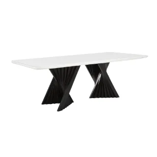 Mesa de Jantar Palens MAVENA em madeira ébano, com tampo de vidro branco, vista geral