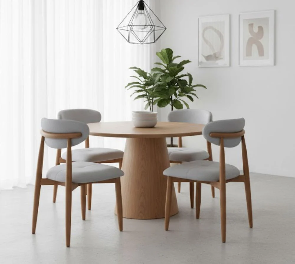 Sala de Jantar com 4 Cadeiras Mila e Mesa Paris Amêndoa