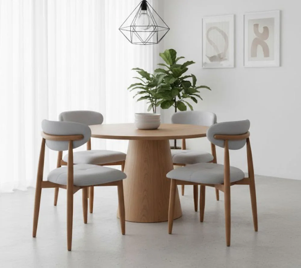Sala de Jantar com 4 Cadeiras Mila e Mesa Paris Amêndoa