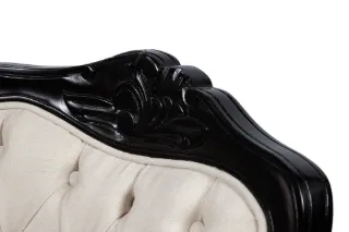 MAVENA Poltrona Luís XV em Madeira Maciça Black e Linho Areia — detalhe visual 5
