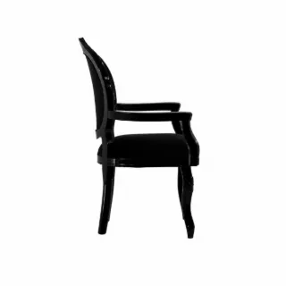 Cadeira Medalhão · Madeira Maciça All Black com Suede Preto Entalhada com Braços