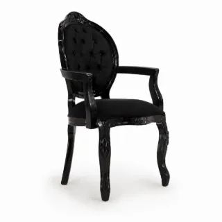 Cadeira Medalhão · Madeira Maciça All Black com Suede Preto Entalhada com Braços