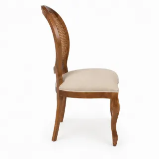 Cadeira Medalhão com Rattan em Madeira Imbuia — Linho Areia