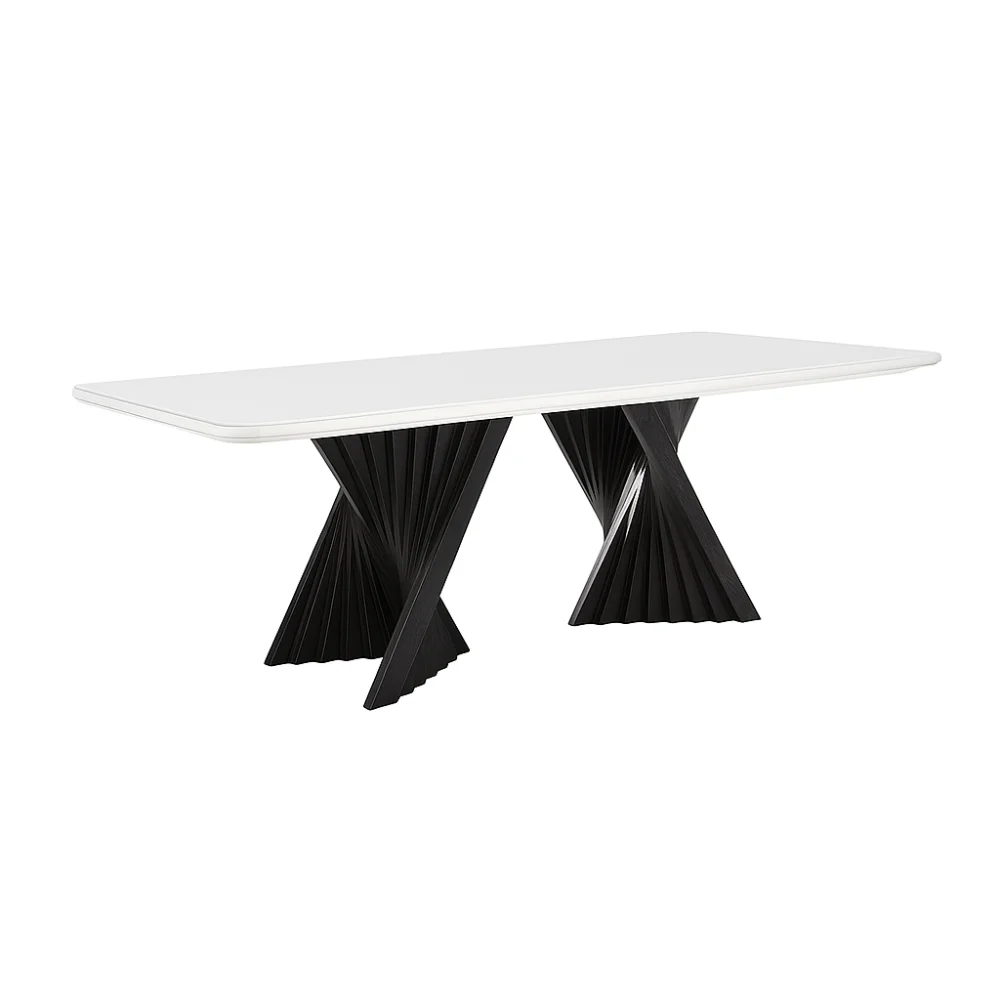 Mesa de Jantar Palens MAVENA em madeira ébano, com tampo de vidro branco, vista geral
