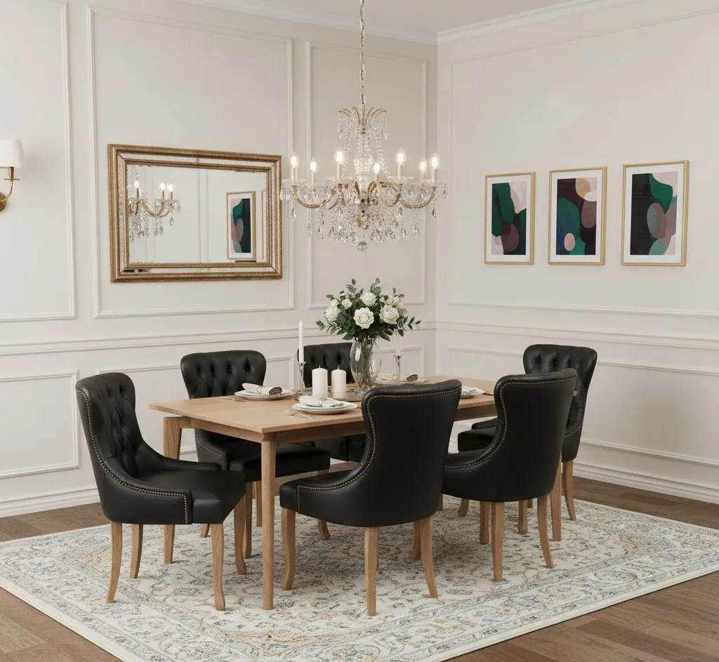 Conjunto de Jantar com 6 Cadeira Martina Capitonê e Mesa Helen Lâminada — 6 Cadeira Martina Capitonê e Mesa Helen Lâminada, imagem 1 da galeria