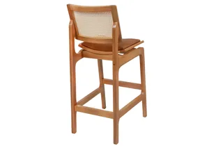 Banqueta Silvia — Madeira Amêndoa Courino Caramelo Rattan Natural, imagem 4 da galeria