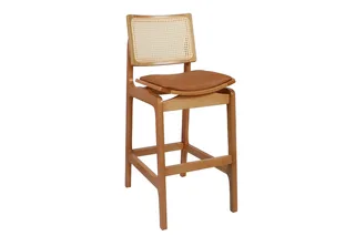 Banqueta Silvia — Madeira Amêndoa Courino Caramelo Rattan Natural, imagem 1 da galeria