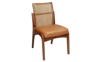 Cadeira Paris com Rattan — Madeira Maciça Carvalho Rattan e Courino Caramelo, imagem 1 da galeria