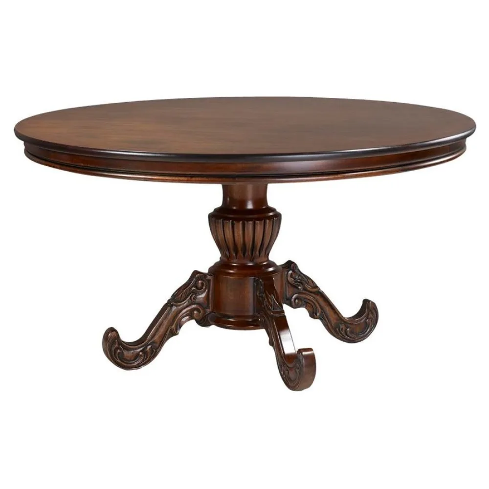 Mesa de Jantar Medalhão Entalhada — 130cm Carvalho Envelhecido, imagem 3 da galeria