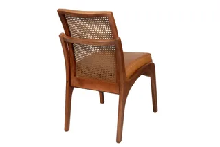 Cadeira Paris com Rattan — Madeira Maciça Carvalho Rattan e Courino Caramelo, imagem 4 da galeria