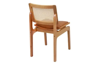 Cadeira Silvia — Madeira Amêndoa Courino Caramelo Rattan Natural, imagem 4 da galeria