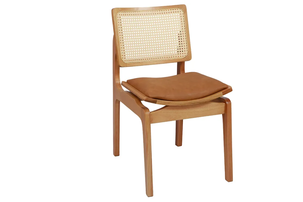 Cadeira Silvia — Madeira Amêndoa Courino Caramelo Rattan Natural, imagem 1 da galeria