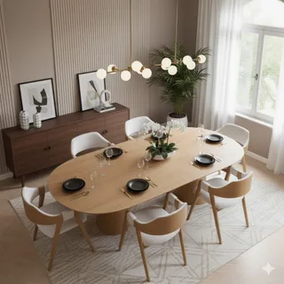 Conjunto de Jantar Mesa Oblongo 1,80m e 6 Cadeiras Enfield Amêndoa com Linho Areia, imagem 2 da galeria