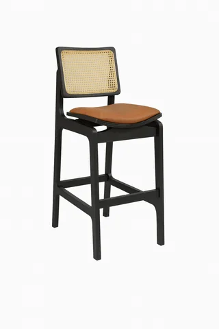 Banqueta Silvia — Madeira Ébano Courino Caramelo Rattan Natural, imagem 7 da galeria