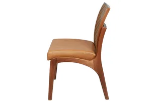 Cadeira Paris com Rattan — Madeira Maciça Carvalho Rattan e Courino Caramelo, imagem 3 da galeria