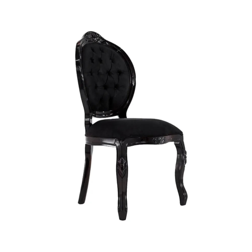 Cadeira Medalhão — Madeira Maciça All Black com Suede Preto Entalhada, imagem 1 da galeria