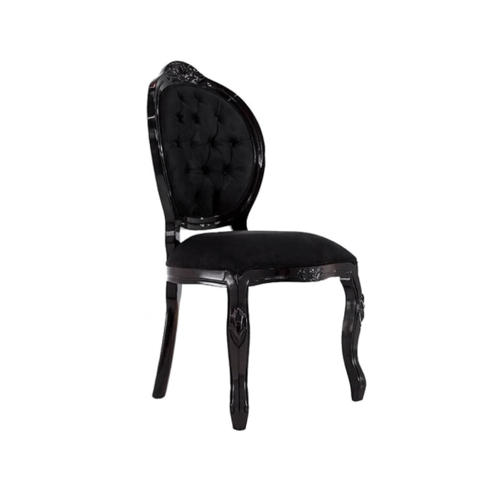 Cadeira Medalhão — Madeira Maciça All Black com Suede Preto Entalhada, imagem 1 da galeria